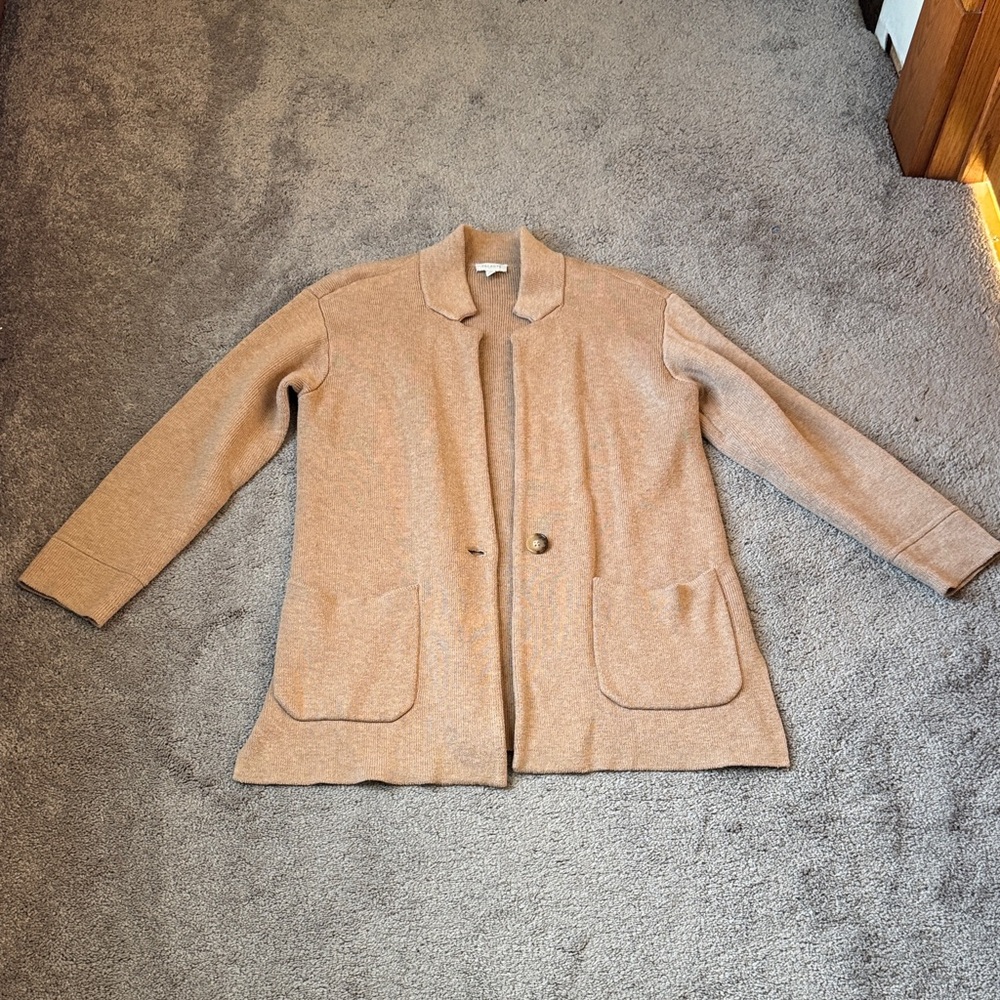 Talbots Beige Knit Cardigan Sweater Button Front Pockets SIZE S